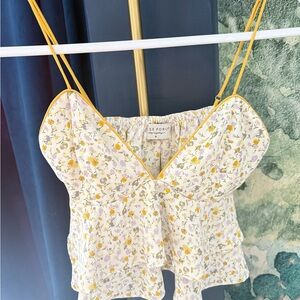 Floral Spaghetti Strap Top Yellow and White
